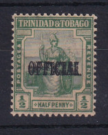 Trinidad & Tobago: 1916   Britannia 'Official' OVPT (with Stop)     SG O14a    ½d  [OVPT Double]    MH - Trinidad Y Tobago