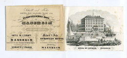 Ca 1870 Mannheim, Hotel De L'Europe, Alte Dreiteilige Werbeklappkarte, Mit Hotelansicht Und Stadtplan - Hotels & Gaststätten