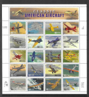 USA 1997 MNH American Aircraft Sg 3304/3323 Sheetlet - Feuilles Complètes