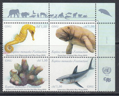 2019 United Nations Unies Endangered Species Sharks Dugong Marine Life Complete Block Of 4 MNH  @ BELOW FACE VALUE - Ungebraucht