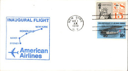 USA ETATS UNIS 1ER VOL 747 AMERICAN AIRLINES NEW YORK-SIDNEY 1970 - Sobres De Eventos