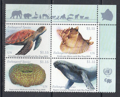 2019 United Nations NY Endangered Species Whales Turtles Marine Life Complete Block Of 4 MNH  @ BELOW FACE VALUE - Ongebruikt