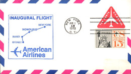 USA ETATS UNIS 1ER VOL 747 AMERICAN AIRLINES NEW YORK-FIJI 1970 - Sobres De Eventos