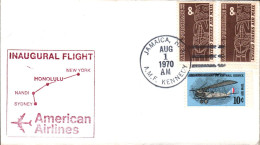 USA ETATS UNIS 1ER VOL 747 AMERICAN AIRLINES JAMAICA N Y - SYDNEY 1970 - Sobres De Eventos