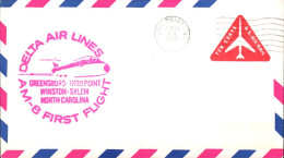 USA ETATS UNIS 1ER VOL DELTA AIRLINES GREENSBORO-HIGH POINT-WINSTON 1970 - Event Covers