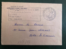 LETTRE BUREAU DES DOUANES DE MARNE LA VALLEE OBL.14-5 1982 77 CHAMPS SUR MARNE + DOUANES FRANCAISES MARNE LA VALLEE - Civil Frank Covers