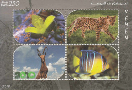 2012 2013 Yemen Biodiversity Leopard Cats Fish Flowers Souvenir Sheet Of 4 MNH - Yemen