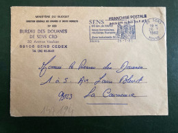 LETTRE BUREAU DES DOUANES DE SENS CRD OBL.MEC.26-7 1982 89 SENS YONNE - Civil Frank Covers