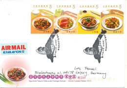 Taiwan FDC 31-1-2013 Sent Air Mail To Germany Cooked Dishes In A Strip Of 4 With Cachet - FDC