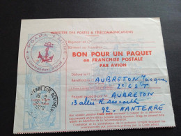 "Bon Pour Un Paquet En Franchise Postale Par Avion". Cité Berthelot Nanterre, Le 16 Juillet 1970. TTR Et Circulé. - Sellos De Franquicias Militares