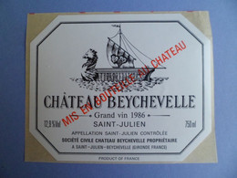 Etiquette Vin Autocollant Chateau BEYCHEVELLE 1986 Grand Vin SAINT JULIEN Gironde 750 Ml - Bateau Drakkar  Viking - Bordeaux