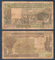 500 Francs CFA, 1987 A, Cote D' Ivoire, N17, A 959587, Oberthur, P#_06, Banque Centrale Des États De L'Afrique De L'Oues - Stati Dell'Africa Occidentale