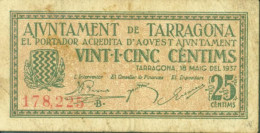 Guerre D'Espagne Billet De Nécessité Ajuntament De Tarragona 25 Centims 1937 - Altri & Non Classificati