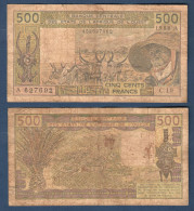 500 Francs CFA, 1988 A, Cote D' Ivoire, C.19, A 627692, Oberthur, P#_06, Banque Centrale États De L'Afrique De L'Ouest - Stati Dell'Africa Occidentale
