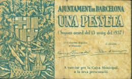 Guerre D'Espagne Billet De Nécessité Ajuntament De Barcelona Una Pesseta 1937 - 1-2 Peseten