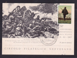 1967 Italia Italy Repubblica 50° RESISTENZA SUL PIAVE Cartolina N°3274 Annullo 1°Giorno 9/11/67 Resistenza L.50 - 1. Weltkrieg