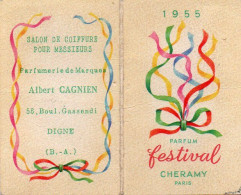 4V3Pa   Calendrier De Poche 1955 Parfum Festival Coiffeur Pour Messieurs Albert Cagnien 58 Bd Gassendi à Digne (04) - Kleinformat : 1941-60