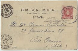 ESPAGNE/ESPAÑA 1905 Carteria "CORREOS / VILLANUEVA DEL CASTELLON" Sobre Tarjeta (Valencia) Dirigada A Rio De Janeiro - Covers & Documents