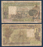 500 Francs CFA, 1989 A, Cote D' Ivoire, H.20, A 470174, Oberthur, P#_06, Banque Centrale États De L'Afrique De L'Ouest - Stati Dell'Africa Occidentale