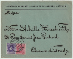 ESPAGNE/ESPAÑA 1909 Ed.243 & 246 Sobre Carta De SEVILLA A Chaux-de-Fonds, Suiza - Storia Postale