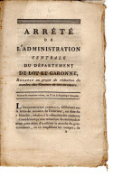 Arrêté De L'Administration Centrale Du Lot Et Garonne. Nombre De Cantons Du Territoire. - Décrets & Lois