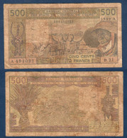 500 Francs CFA, 1989 A, Cote D' Ivoire, B.21, A 494021, Oberthur, P#_06, Banque Centrale États De L'Afrique De L'Ouest - Westafrikanischer Staaten