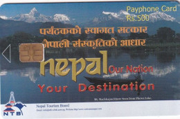 NEPAL - Lake, Our Nation Your Destination, Nepal Telecom Telecard, First Issue R$ 500, Tirage 10000, Without CN - Nepal