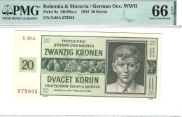 Bohemia & Moravia/German Occupation WWII 20 Korun 1944 P9a Graded 66 EPQ Gem Uncirculaed By PMG - Cecoslovacchia