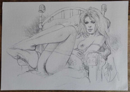 Ex-libris Philippe Delaby Pin-up Erotique Signé 21x29,7 Cm - Drawings