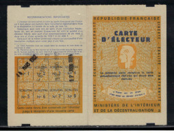 REPUBLIQUE FRANCAISE CARTE D'ELECTEUR 1982 ( Lot 503 ) - Décrets & Lois