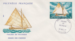 Enveloppe   FDC   1er  Jour   POLYNESIE      Voiliers  En  Polynésie    1977 - FDC