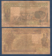 500 Francs CFA, 1989 A, Cote D' Ivoire, F.21, A 384595, Oberthur, P#_06, Banque Centrale États De L'Afrique De L'Ouest - Stati Dell'Africa Occidentale