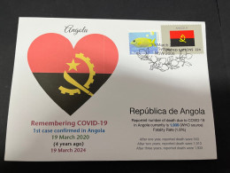 19-3-2024 (3 Y 28) COVID-19 4th Anniversary - Angola - 19 March 2024 (with Angola UN Flag Stamp) - Disease