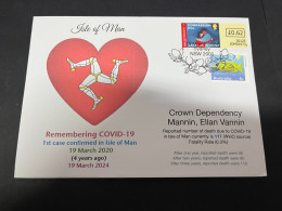 19-3-2024 (3 Y 28) COVID-19 4th Anniversary - Isle Of Man - 19 March 2024 (with Isle Of Man COVID-19 Stamp) - Disease