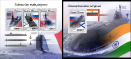 Guinea Bissau 2021, Submarines II, Flags, 3val In BF+BF - Guinea-Bissau