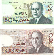 Morocco 50 & 100 Dirhams 1987 P61a & 62b Circulated - Marokko