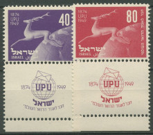 Israel 1950 Aufnahme In Den Weltpostverein 75 J. UPU 28/29 Mit Tab Postfrisch - Ongebruikt (met Tabs)