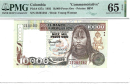 Colombia 10000 Pesos 1992 P437a Commemorative Graded 65 EPQ Gem Uncirculated By PMG - Colombie
