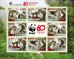 Guinea Bissau 2021, WWF, Monkey, Overp. Red, 8val In Sheetlet - Unused Stamps