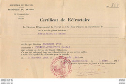 CERTIFICAT DE REFRACTAIRE AZALBERT YVES PERIODE 03/01/1944 AU 20/08/1944 DELIVRE LE 03/03/1947 - 1939-45