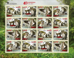 Guinea Bissau 2021, WWF, Monkey, Overp. Red, 16val In Sheetlet - Unused Stamps