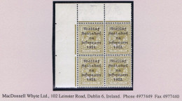 Ireland 1922 Thom Rialtas 5-line Black Ovpt On 1s Bistre-brown Corner Block Of 4 Fresh Mint Unmounted - Neufs