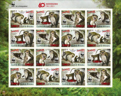 Guinea Bissau 2021, WWF, Monkey, Overp. Red, 16val In Sheetlet IMPERFORATED - Unused Stamps