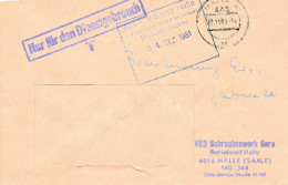 DDR Dienst Brief - Nur Für Den Dienstgebrauch - VEB Schraubenwerk Gera 1981 - Servizio Centrale Delle Poste