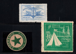 Esperanto Lot Of 3 Cinderella Poster Stamps World Old - Erinnofilia