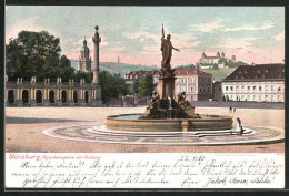 AK Würzburg, Residenzplatz Mit Festung & Brunnen  - Wuerzburg
