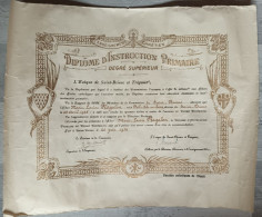 Diplôme D'instruction Primaire Degré Supérieur Evêché De Saint Brieuc Et Tréguier 1950 - Diploma's En Schoolrapporten