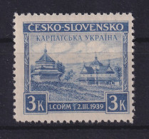 Karpaten-Ukraine 1939 Holzkirche Jasina 3K Violettblau Mi-Nr. 1 **   MNH - Ucrania