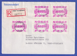 Norwegen / Norge Frama-ATM Mi.-Nr. 2.1a  5 Werte Auf R-Brief TRONDHEIM 14.2.81 - Machine Labels [ATM]