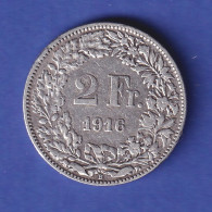 Schweiz Silbermünze 2 Franken Zweifränkler Helvetia Jahrgang 1916 B - Andere & Zonder Classificatie